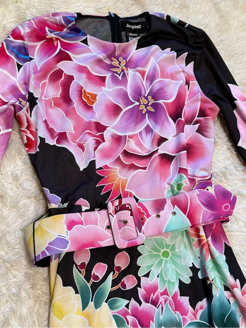 Desigual x Maria Escote Long Sleeve Belted Maxi Dress in Garden Floral - Size XL - Picture 3 of 7